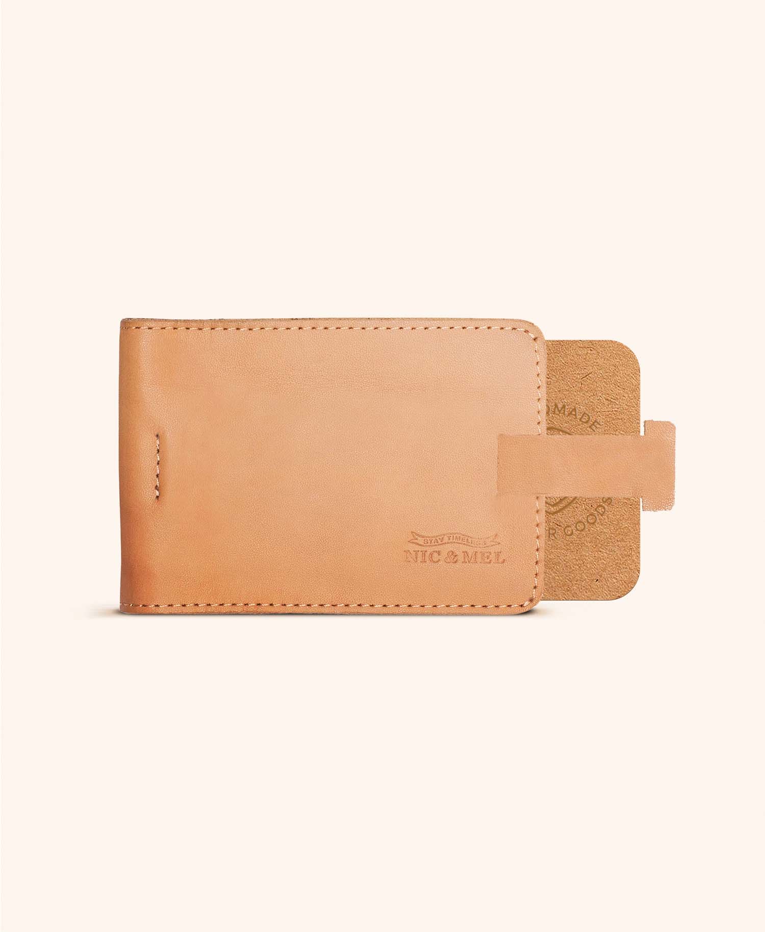 floyd card holder naked tan leather w_ money clip open
